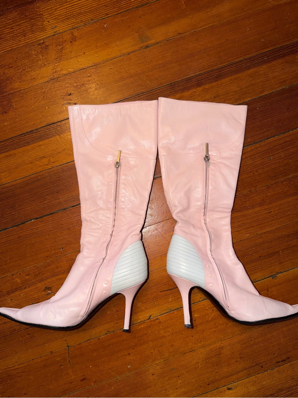 Vintage 2000 Galliano for Dior Baby Pink Leather PointedToe MidCalf Heeled Boots - Picture 2 of 3
